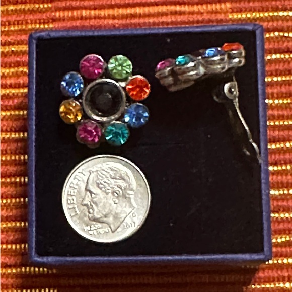 Crystal Flower Clip Earrings - Picture 3 of 3